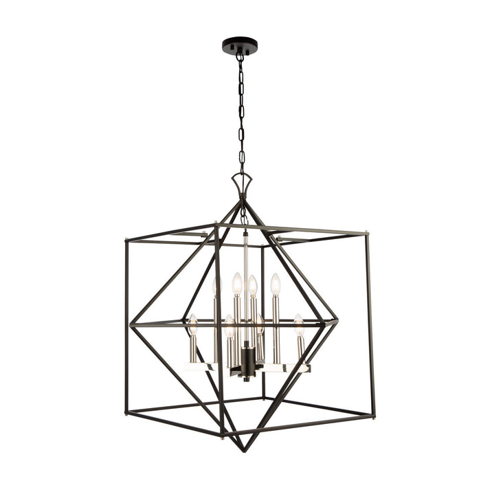 Artcraft AC11208PN Eight Light Chandelier, Matte Black & Polished Nickel