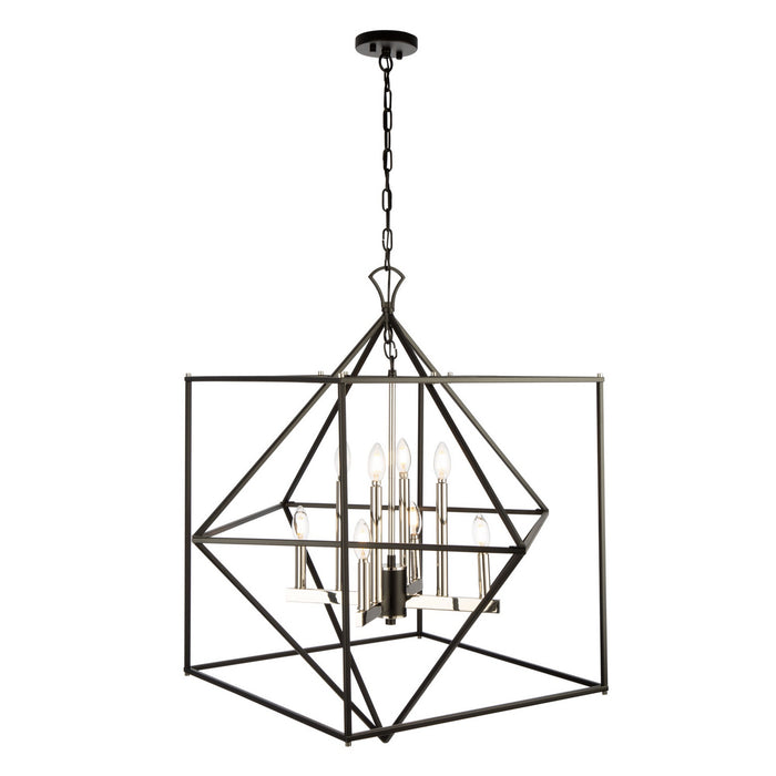 Artcraft AC11208PN Eight Light Chandelier, Matte Black & Polished Nickel