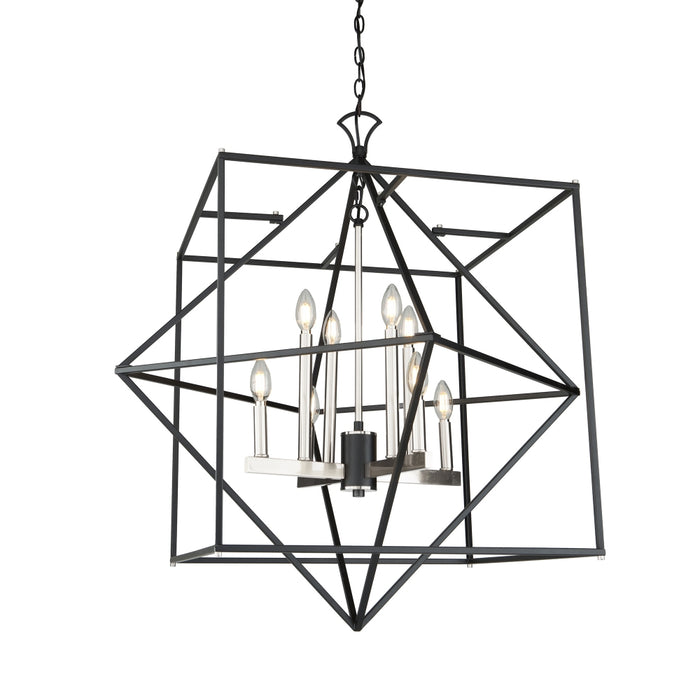Artcraft AC11208PN Eight Light Chandelier, Matte Black & Polished Nickel
