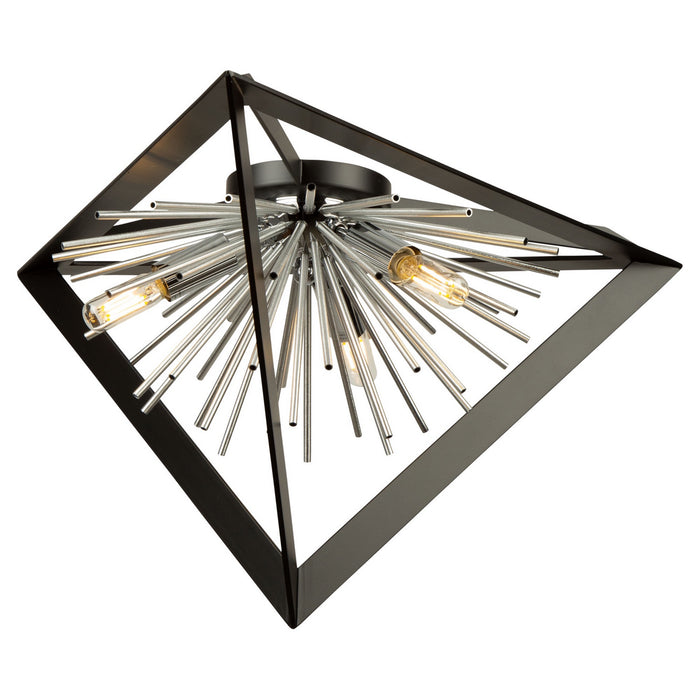 Artcraft AC11442CH Three Light Flush Mount, Matte Black & Chrome