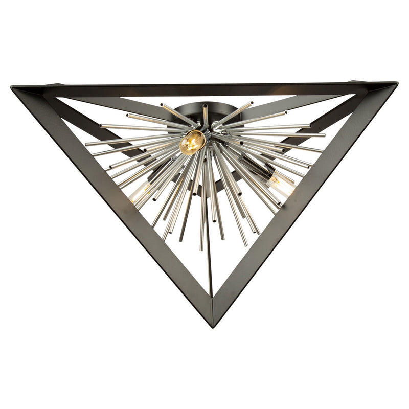Artcraft AC11442CH Three Light Flush Mount, Matte Black & Chrome