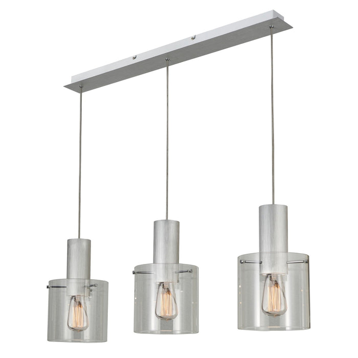 Artcraft AC11522CL Three Light Island Pendant, Brushed Aluminum & Clear Glass