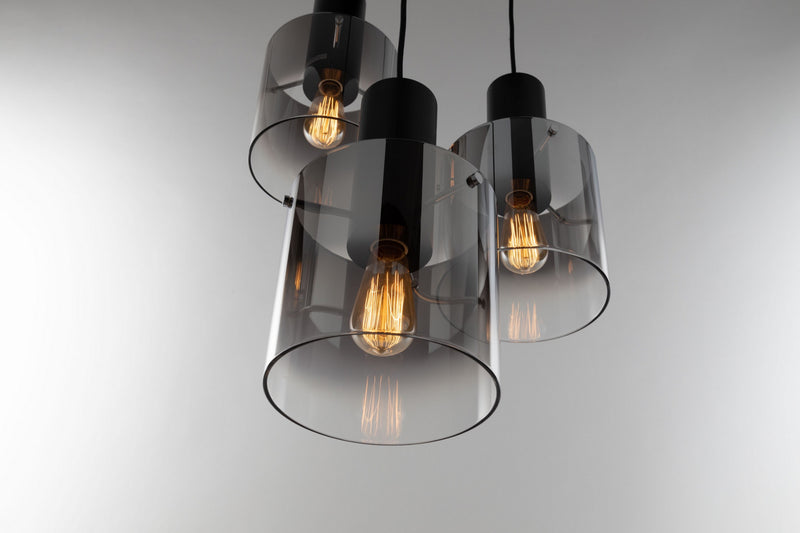 Artcraft AC11523SM Three Light Chandelier, Satin Black & Smoke Glass