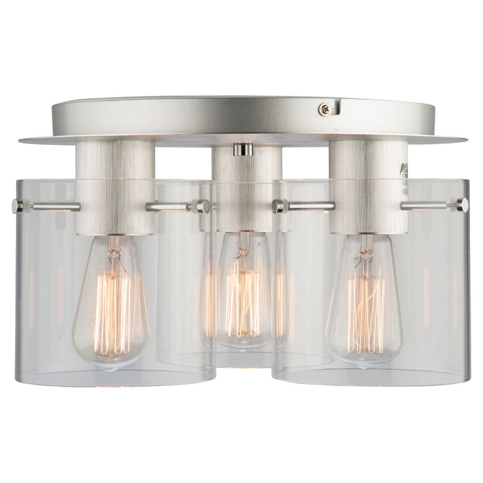 Artcraft AC11524CL Three Light Flush Mount, Brushed Aluminum & Clear Glass