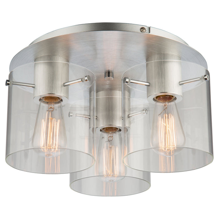 Artcraft AC11524CL Three Light Flush Mount, Brushed Aluminum & Clear Glass