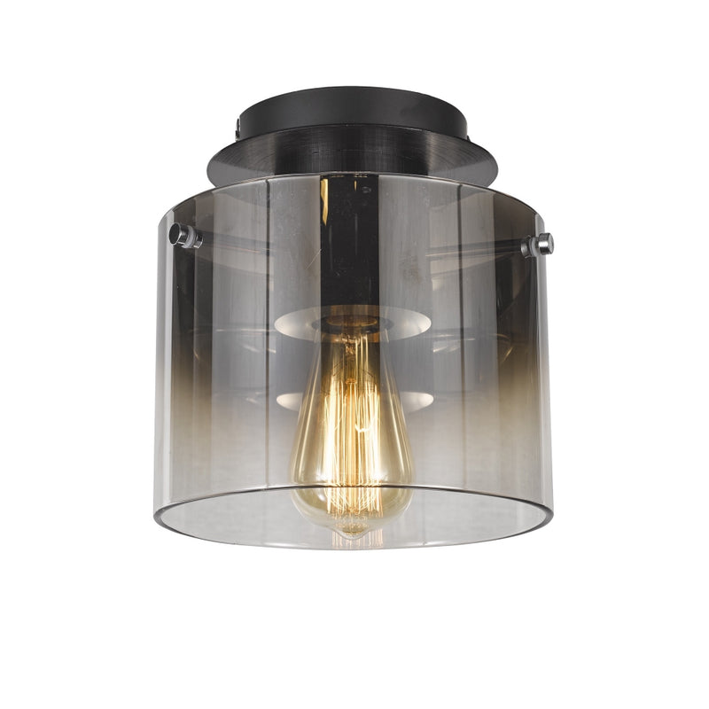 Artcraft AC11525SM One Light Flush Mount, Satin Black & Smoke Glass