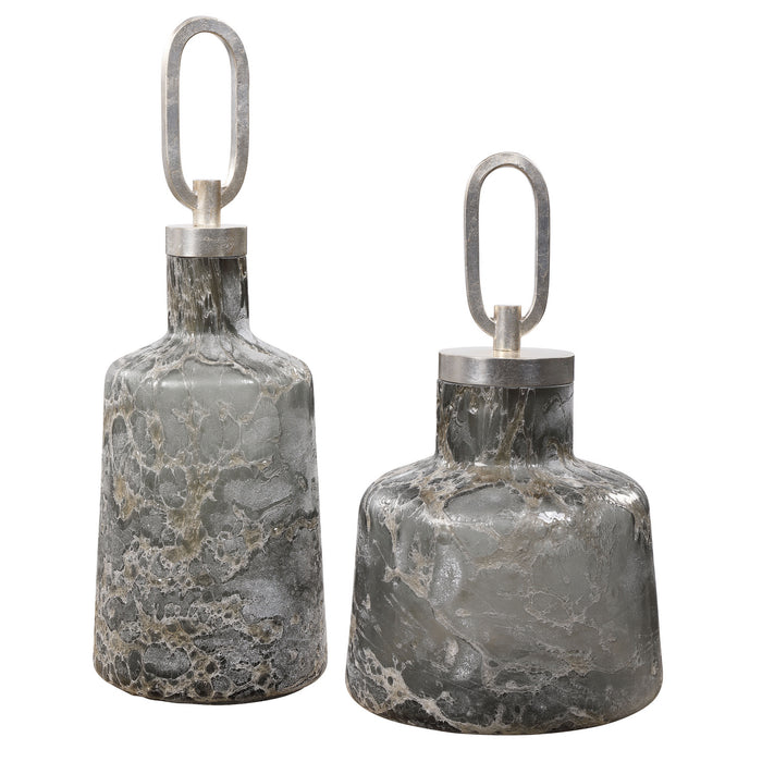 Uttermost 17840 Bottles, S/2, Charcoal, Taupe, And Silver