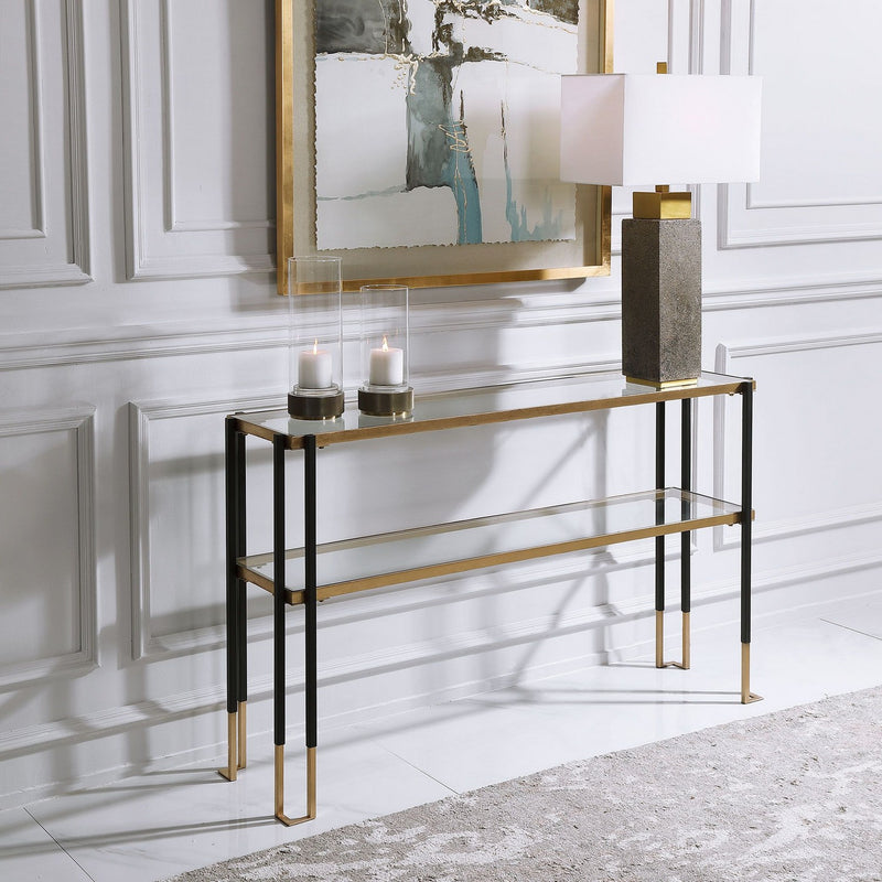 Uttermost 24978 Console Table, Matte Black And Brushed Gold