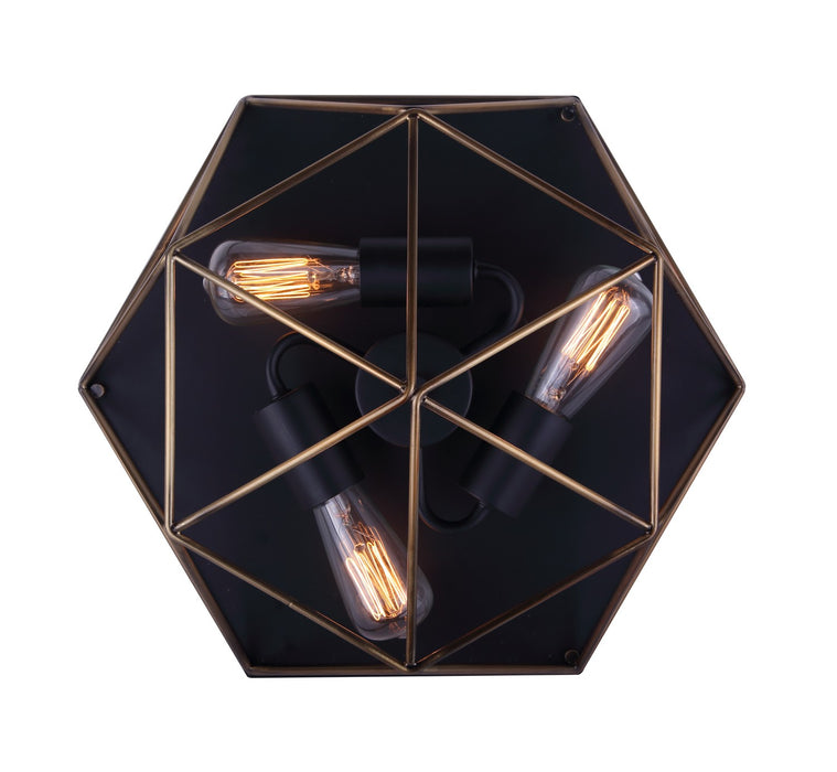 Canarm IFM676A15BKG Three Light Flush Mount, Matte Black And Gold