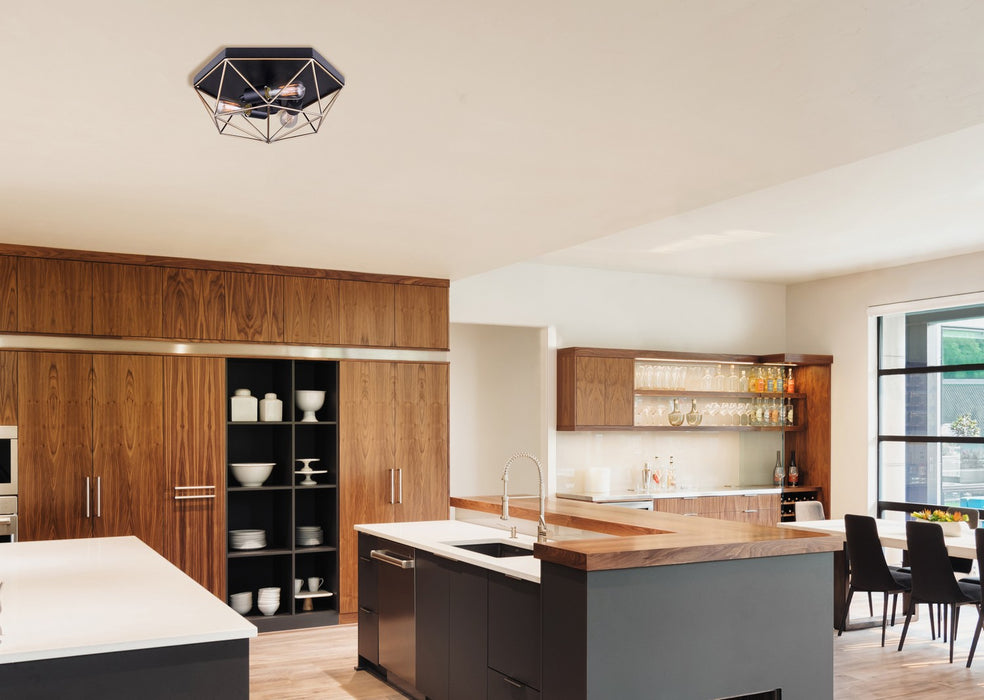 Canarm IFM676A15BKG Three Light Flush Mount, Matte Black And Gold