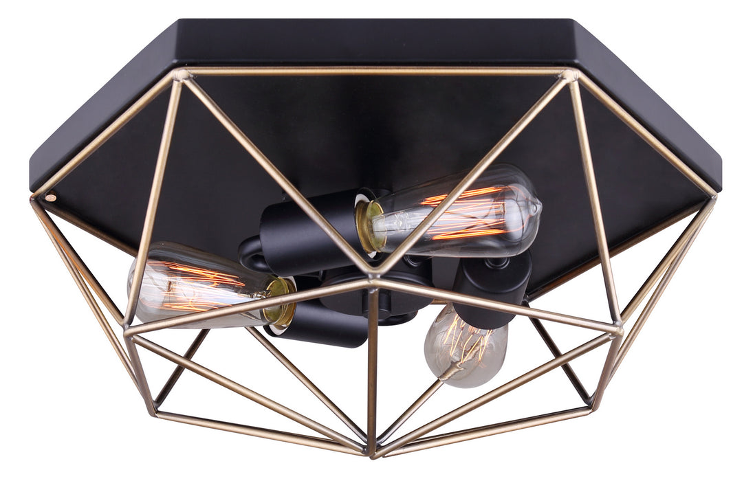Canarm IFM676A15BKG Three Light Flush Mount, Matte Black And Gold