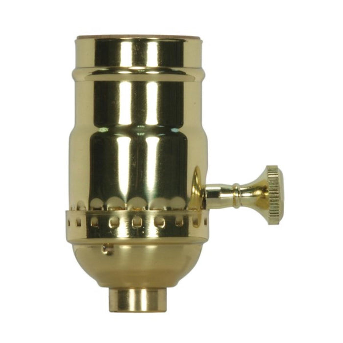 Satco 80-1024 3-Way (2 Circuit) Turn Knob Socket With Removable Knob, Polished Brass