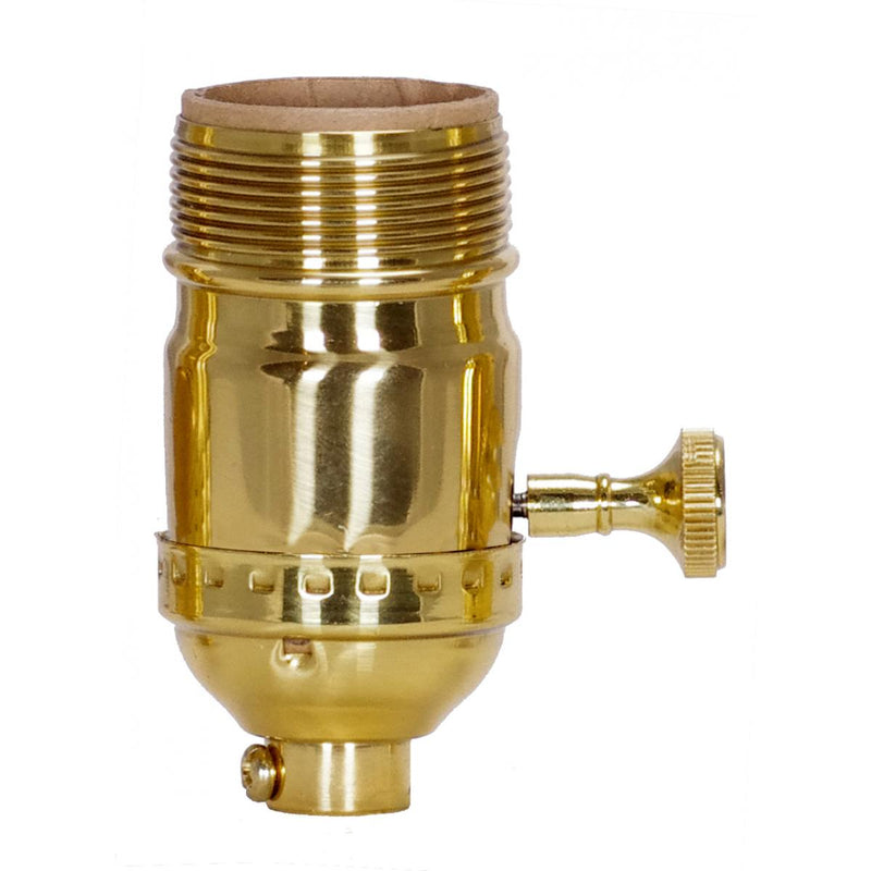Satco 80-1034 3 Way (2 Circuit) Turn Knob Socket With Removable Knob, Polished Brass