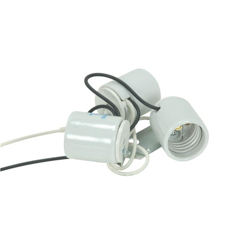 Satco 80-1082 3-Light Porcelain Socket With 1/8 Ip Slip Hole With Metal Strap, Glazed