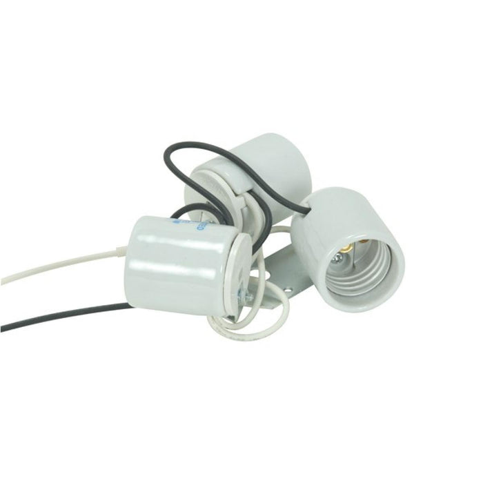 Satco 80-1082 3-Light Porcelain Socket With 1/8 Ip Slip Hole With Metal Strap, Glazed