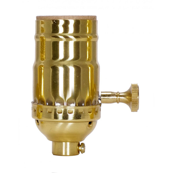 Satco 80-1190 3 Way (2 Circuit) Turn Knob Socket W/Removable Knob, Polished Brass