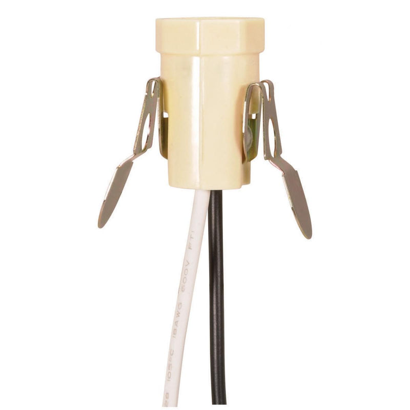 Satco 80-1198 Phenolic Candelabra Base Socket With Spring Clip, Ivory