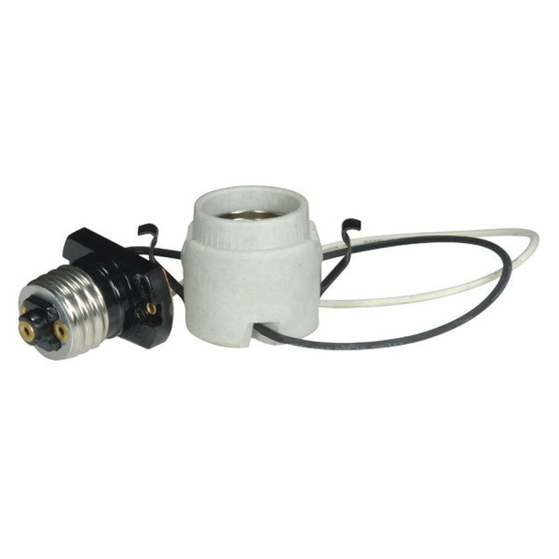 Satco 80-1212 Keyless Porcelain Socket With Adapter And Double Snap-In Clip, White