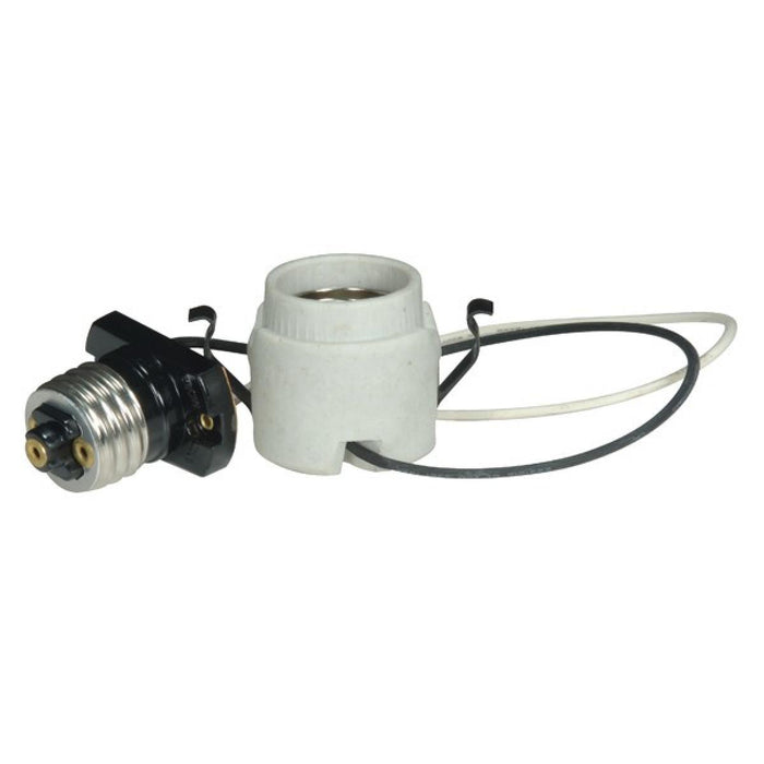 Satco 80-1212 Keyless Porcelain Socket With Adapter And Double Snap-In Clip, White