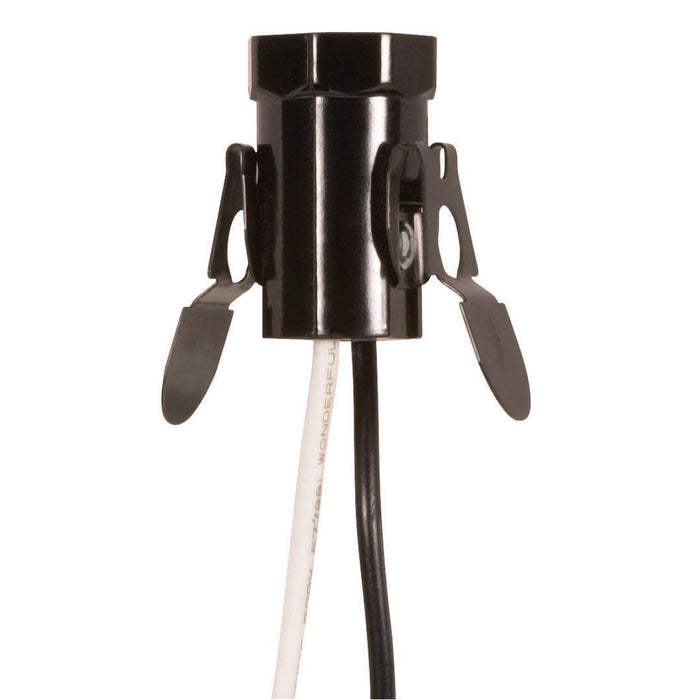 Satco 80-1275 Candelabra Base Phenolic Socket With Spring Clip, Black