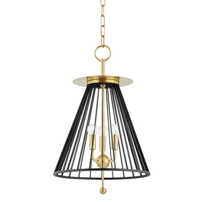 Hudson Valley 1014-AGB/BK Three Light Pendant, Aged Brass/Black