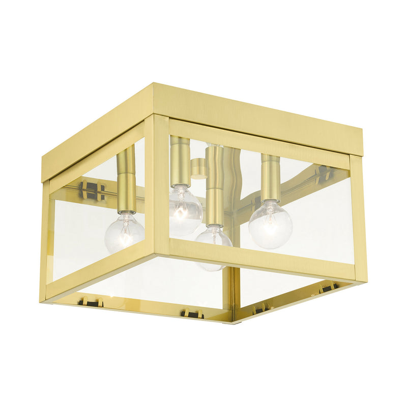 Livex Lighting 20589-12 Four Light Flush Mount, Satin Brass