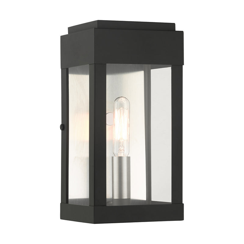 Livex Lighting 21231-04 One Light Outdoor Wall Lantern, Black w/ Brushed Nickels w/ Brushed Nickel Stainless Steel