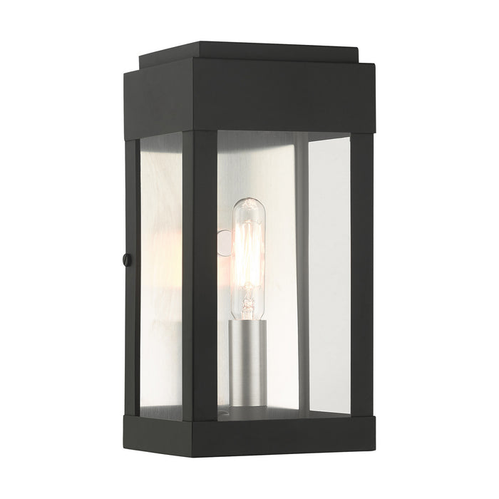 Livex Lighting 21231-04 One Light Outdoor Wall Lantern, Black w/ Brushed Nickels w/ Brushed Nickel Stainless Steel