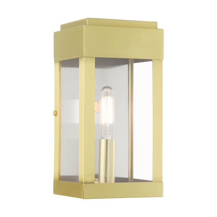 Livex Lighting 21231-12 One Light Outdoor Wall Lantern, Satin Brass w/ Brushed Nickel Stainless Steel