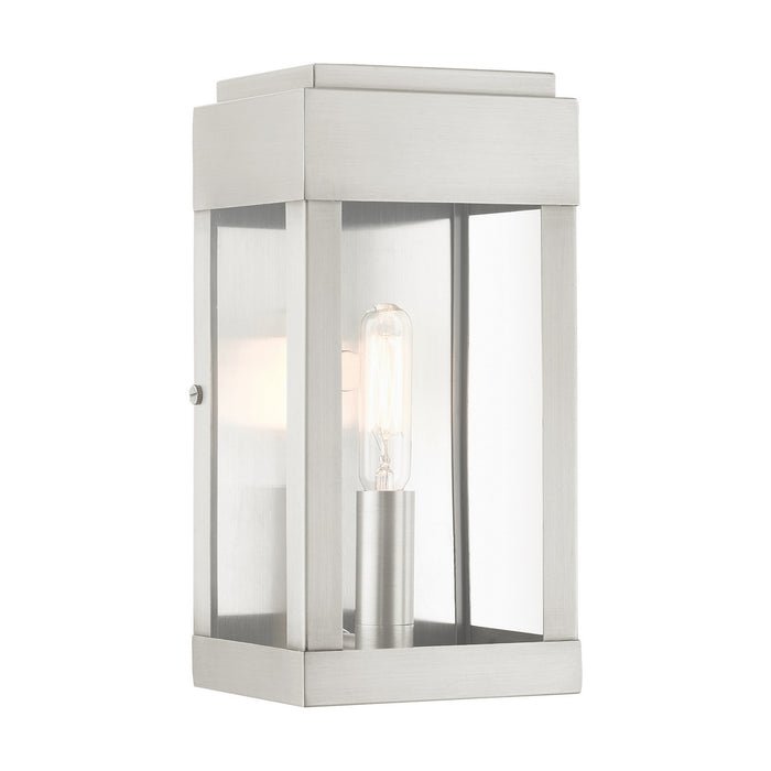 Livex Lighting 21231-91 One Light Outdoor Wall Lantern, Brushed Nickel w/ Brushed Nickel Stainless Steel