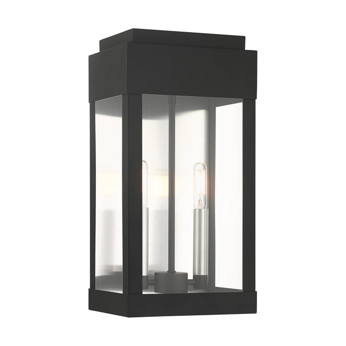 Livex Lighting 21235-04 Two Light Outdoor Wall Lantern, Black w/ Brushed Nickels w/ Brushed Nickel Stainless Steel