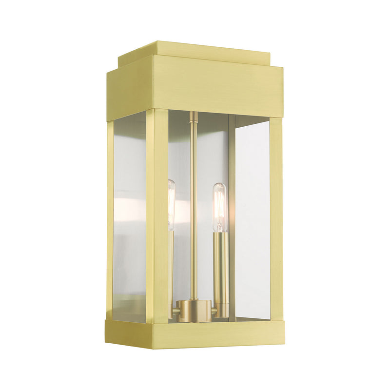 Livex Lighting 21235-12 Two Light Outdoor Wall Lantern, Satin Brass w/ Brushed Nickel Stainless Steel