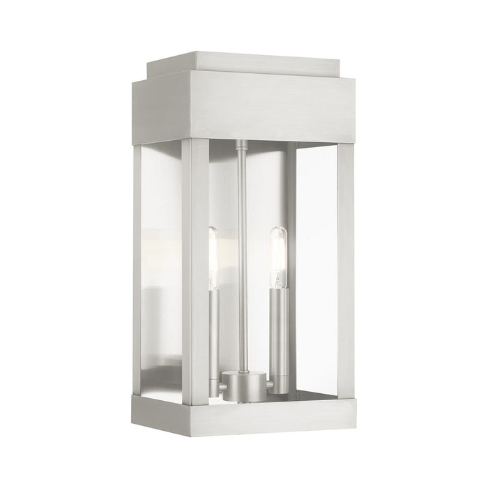 Livex Lighting 21235-91 Two Light Outdoor Wall Lantern, Brushed Nickel w/ Brushed Nickel Stainless Steel