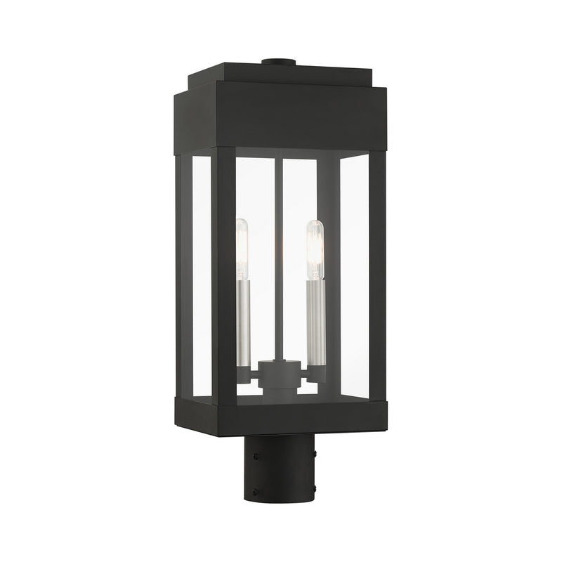 Livex Lighting 21236-04 Two Light Outdoor Post Top Lantern, Black w/ Brushed Nickels