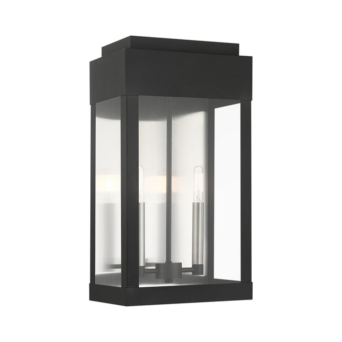 Livex Lighting 21238-04 Two Light Outdoor Wall Lantern, Black w/ Brushed Nickels w/ Brushed Nickel Stainless Steel