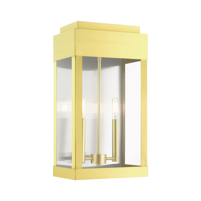 Livex Lighting 21238-12 Two Light Outdoor Wall Lantern, Satin Brass w/ Brushed Nickel Stainless Steel