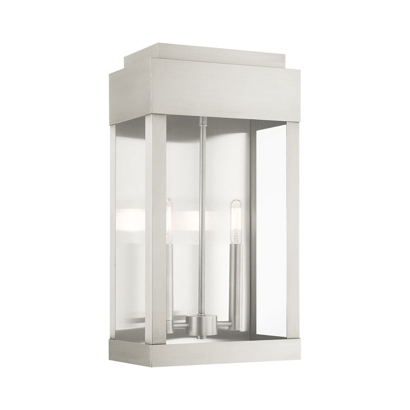 Livex Lighting 21238-91 Two Light Outdoor Wall Lantern, Brushed Nickel w/ Brushed Nickel Stainless Steel