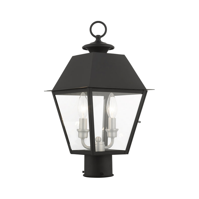 Livex Lighting 27216-04 Two Light Outdoor Post Top Lantern, Black w/ Brushed Nickel Cluster