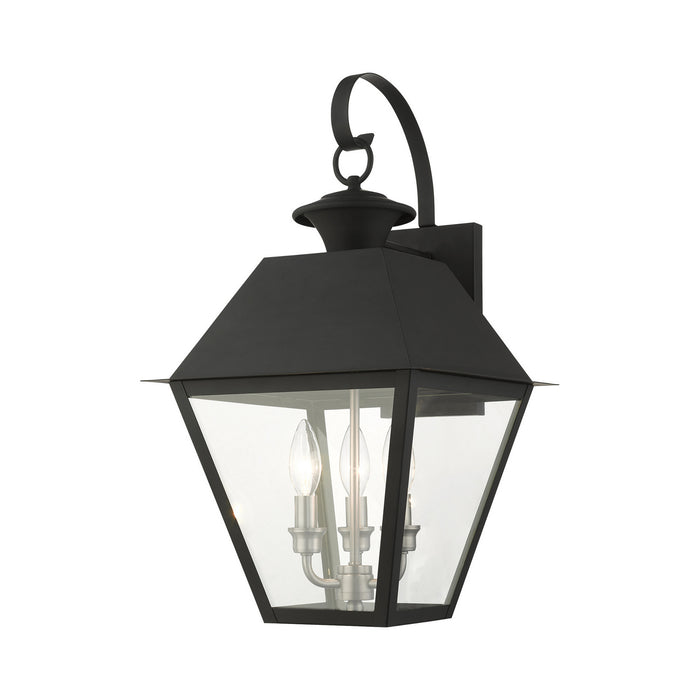 Livex Lighting 27218-04 Three Light Outdoor Wall Lantern, Black w/ Brushed Nickel Cluster