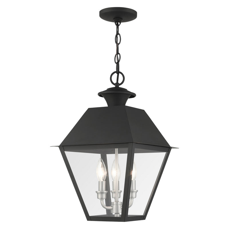 Livex Lighting 27220-04 Three Light Outdoor Pendant, Black w/ Brushed Nickel Cluster