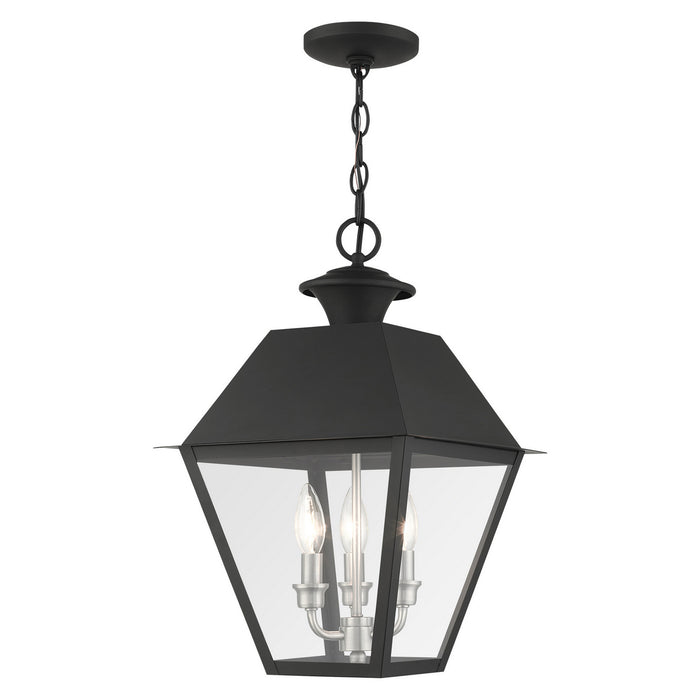 Livex Lighting 27220-04 Three Light Outdoor Pendant, Black w/ Brushed Nickel Cluster