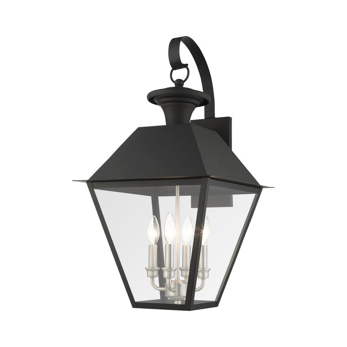 Livex Lighting 27222-04 Four Light Outdoor Wall Lantern, Black w/ Brushed Nickel Cluster