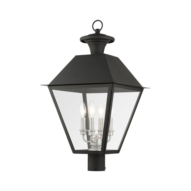 Livex Lighting 27223-04 Four Light Outdoor Post Top Lantern, Black w/ Brushed Nickel Cluster