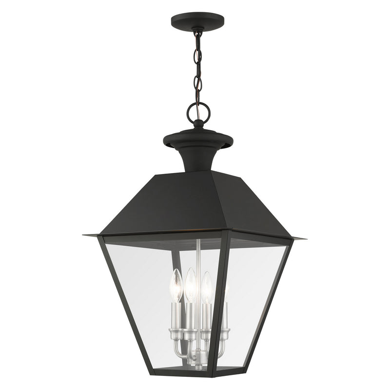 Livex Lighting 27224-04 Four Light Outdoor Pendant, Black w/ Brushed Nickel Cluster
