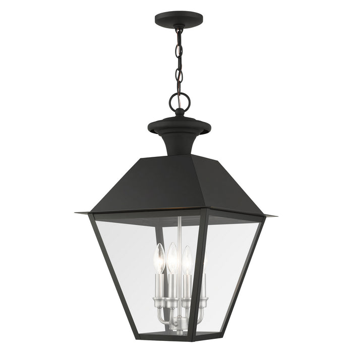 Livex Lighting 27224-04 Four Light Outdoor Pendant, Black w/ Brushed Nickel Cluster
