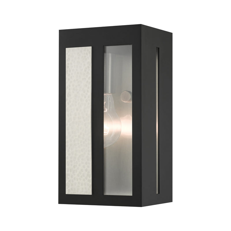 Livex Lighting 27411-04 One Light Outdoor Wall Lantern, Black w/ Hammered Brushed Nickel Panels
