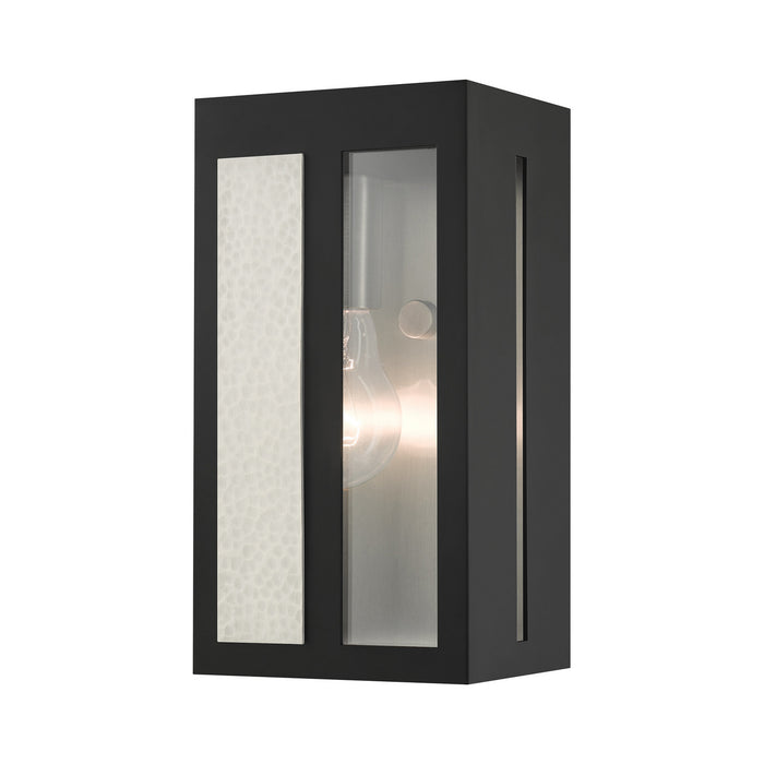 Livex Lighting 27411-04 One Light Outdoor Wall Lantern, Black w/ Hammered Brushed Nickel Panels