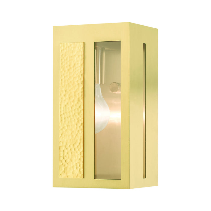 Livex Lighting 27411-12 One Light Outdoor Wall Lantern, Satin Brass w/ Hammered Polished Brass Panels