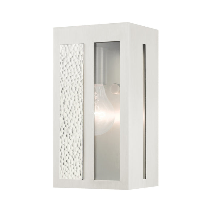 Livex Lighting 27411-91 One Light Outdoor Wall Lantern, Brushed Nickel w/ Hammered Polished Nickel Panels