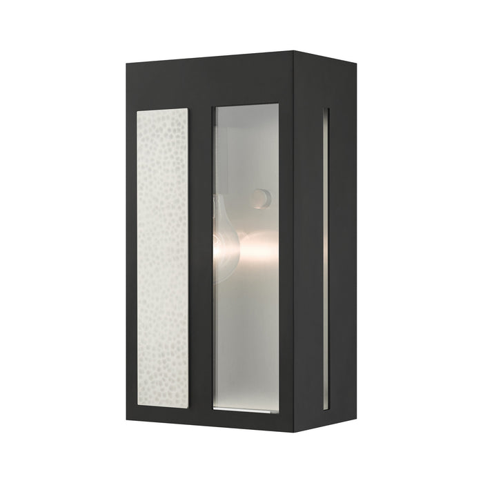 Livex Lighting 27412-04 One Light Outdoor Wall Lantern, Black w/ Hammered Brushed Nickel Panels